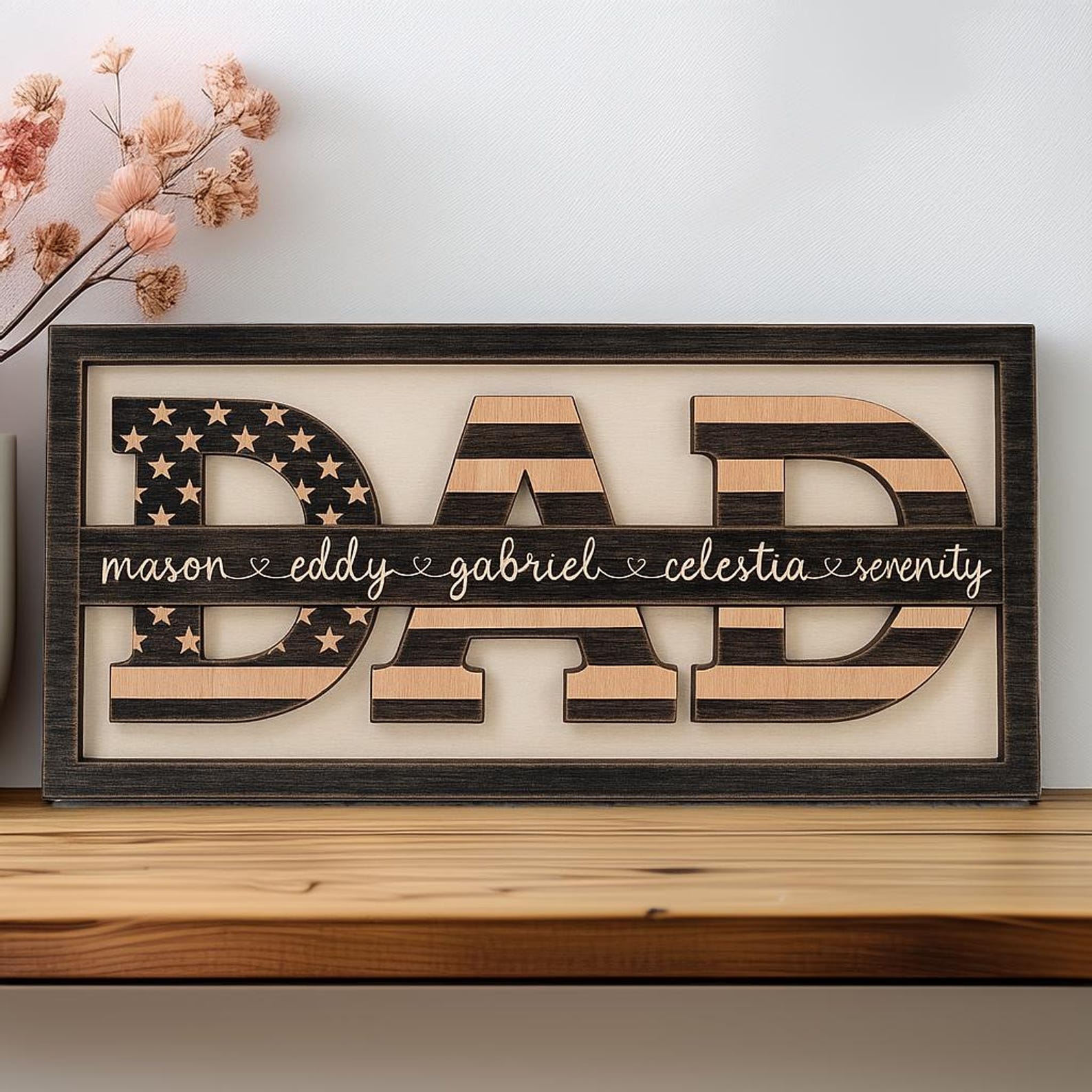 Custom Dad Wood Sign with Kid Names, Father's Day Gifts