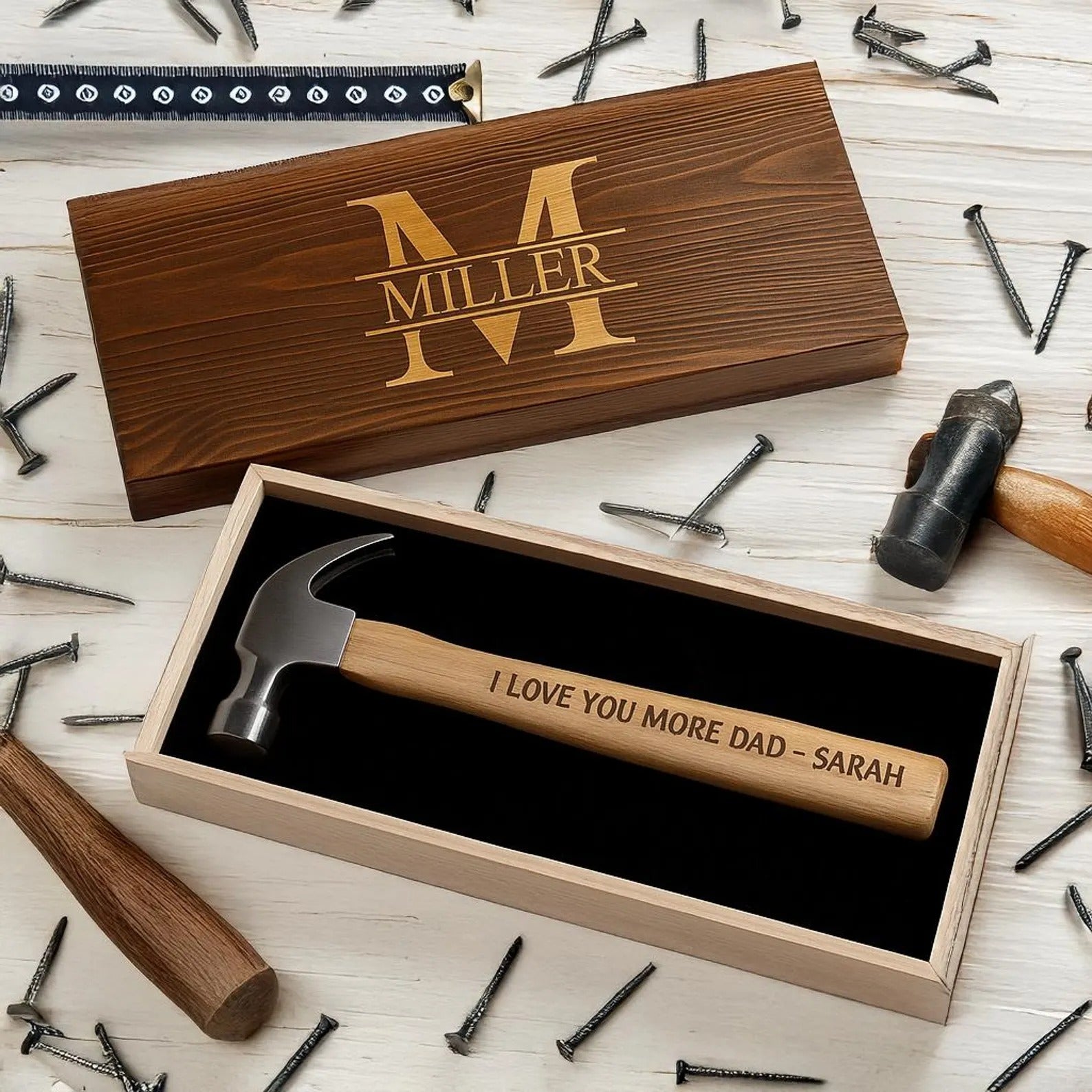 I Love You More Dad Personalized Wood Engraved Hammer, Framing Hammer, Gift For Dad
