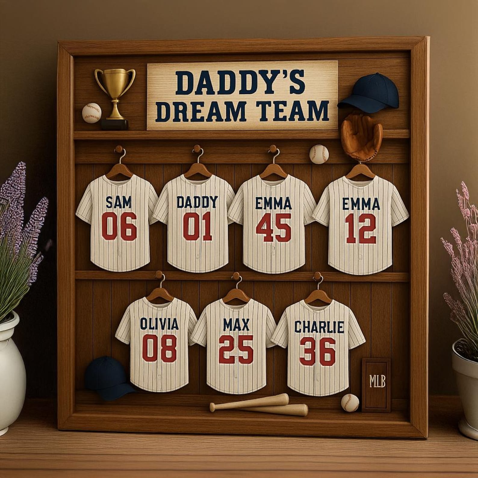 Daddy's Dream Team Custom Baseball Wood Sign, Father's Day Gifts