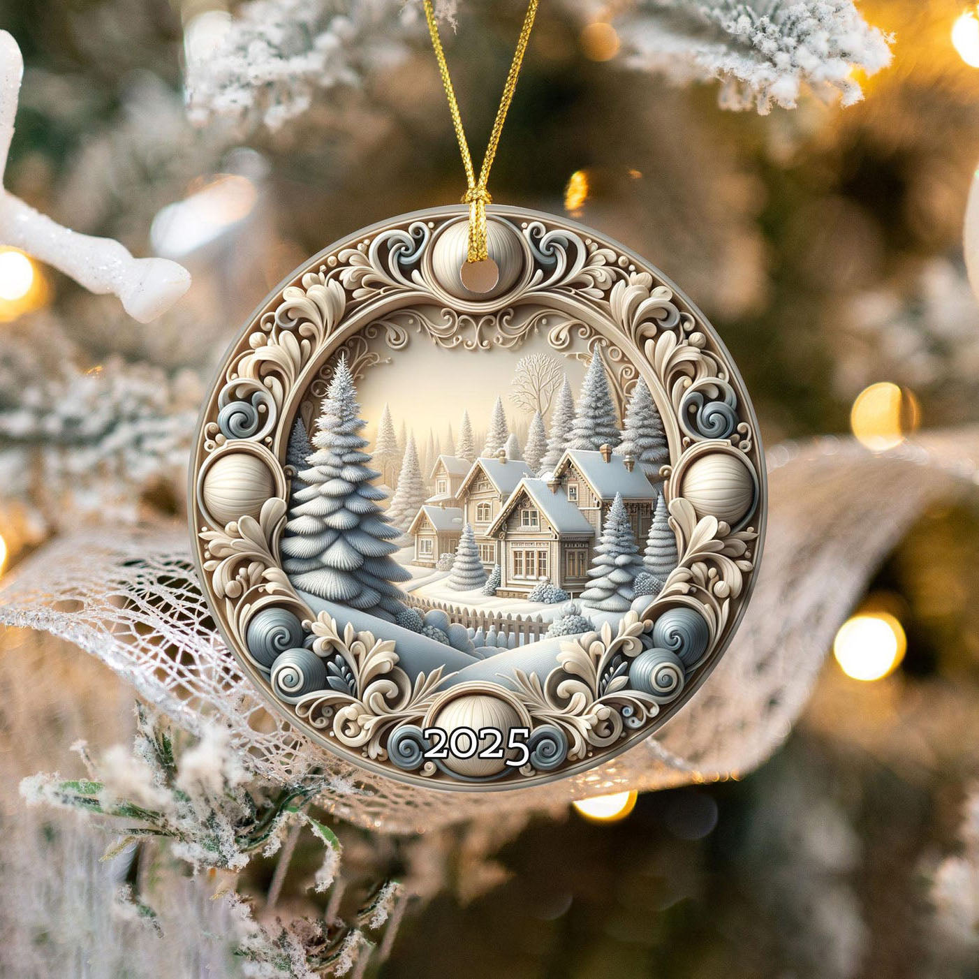 Snowy House Ornament, Decorative Ornament, Ceramic Ornament, Holiday Gift, Christmas Ornament