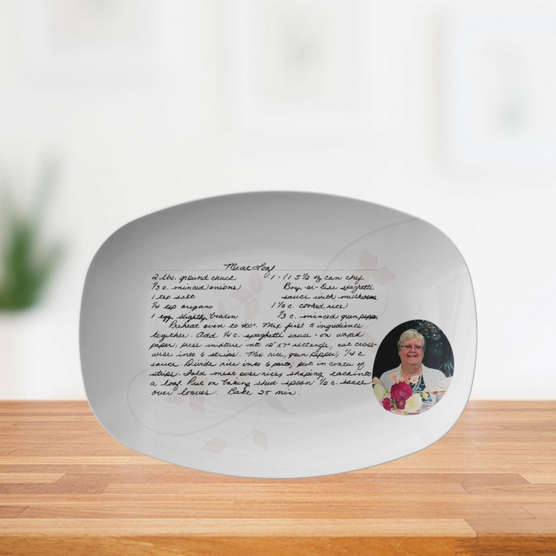 Handwritten Recipe Platter with Photo, Personalized Handwriting Recipe Card Keepsake, Mother's Day Gift