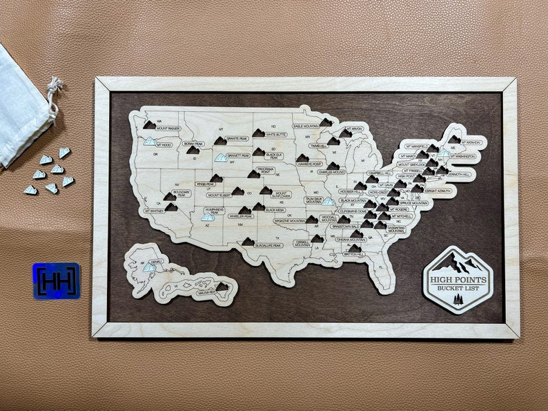 Mountains Bucket List With Pins, Fathers Day Gift, Gift for Adventurer