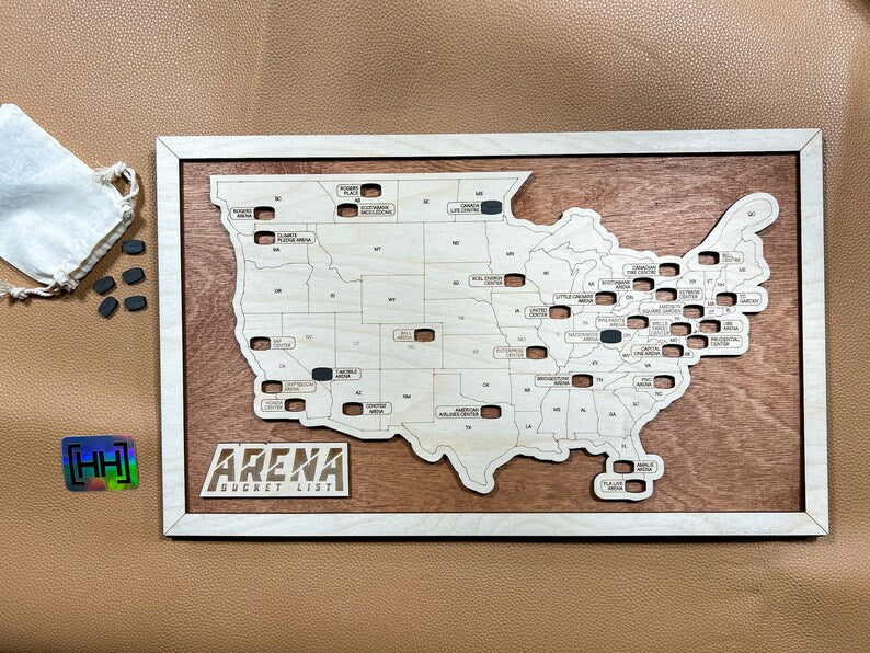 Arena Bucket List With Pins, Arena Wooden Map Tracker, Fathers Day Gift