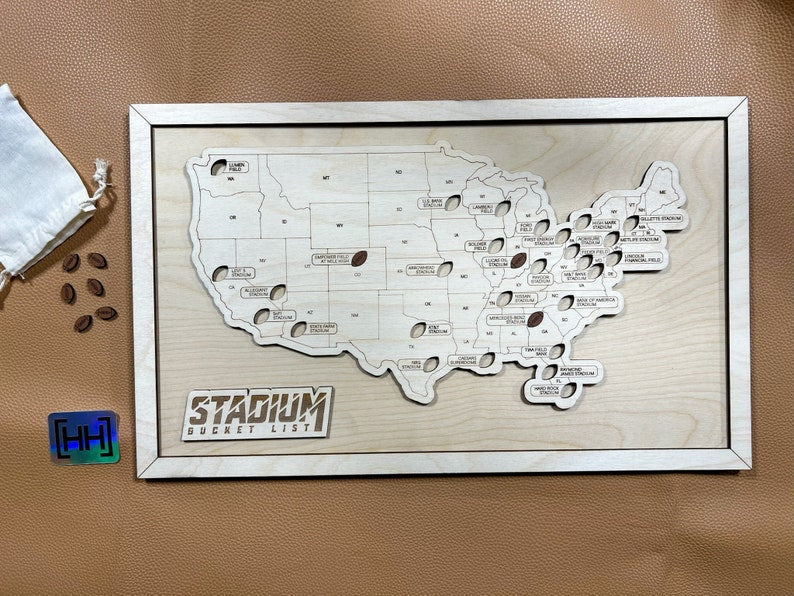 Stadium Bucket List With Pins, Stadium Wooden Map Tracker