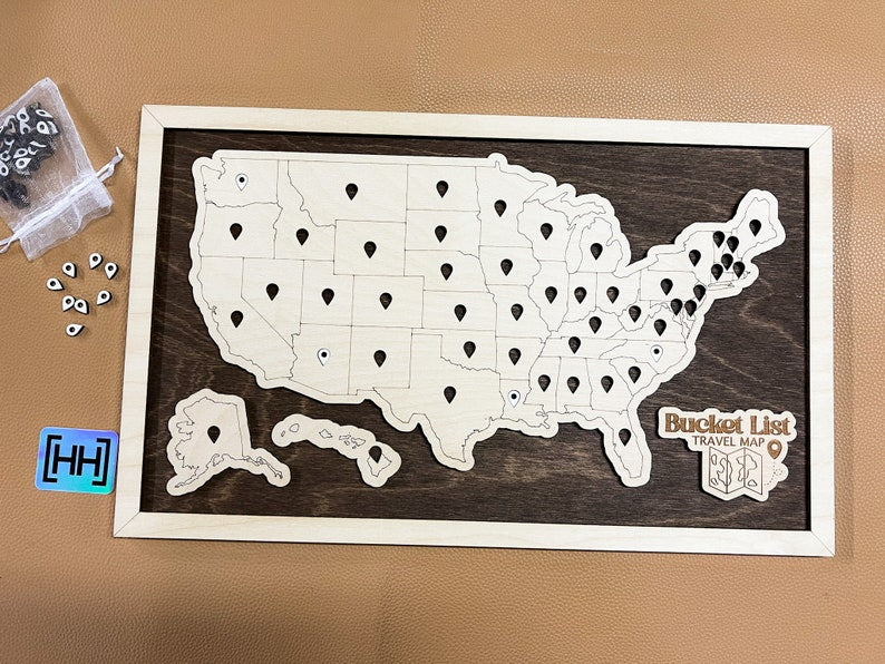 National Parks Travel Map With Pins, National Parks Wooden Map Tracker, Fathers Day Gift