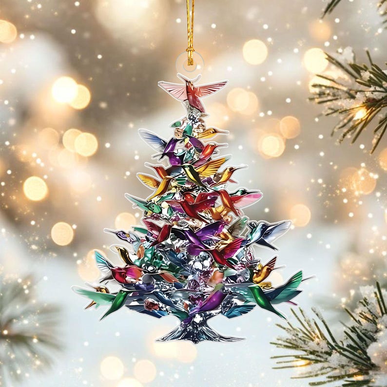 Hummingbird Christmas Ornament, Colorful Acrylic Christmas Tree Decoration
