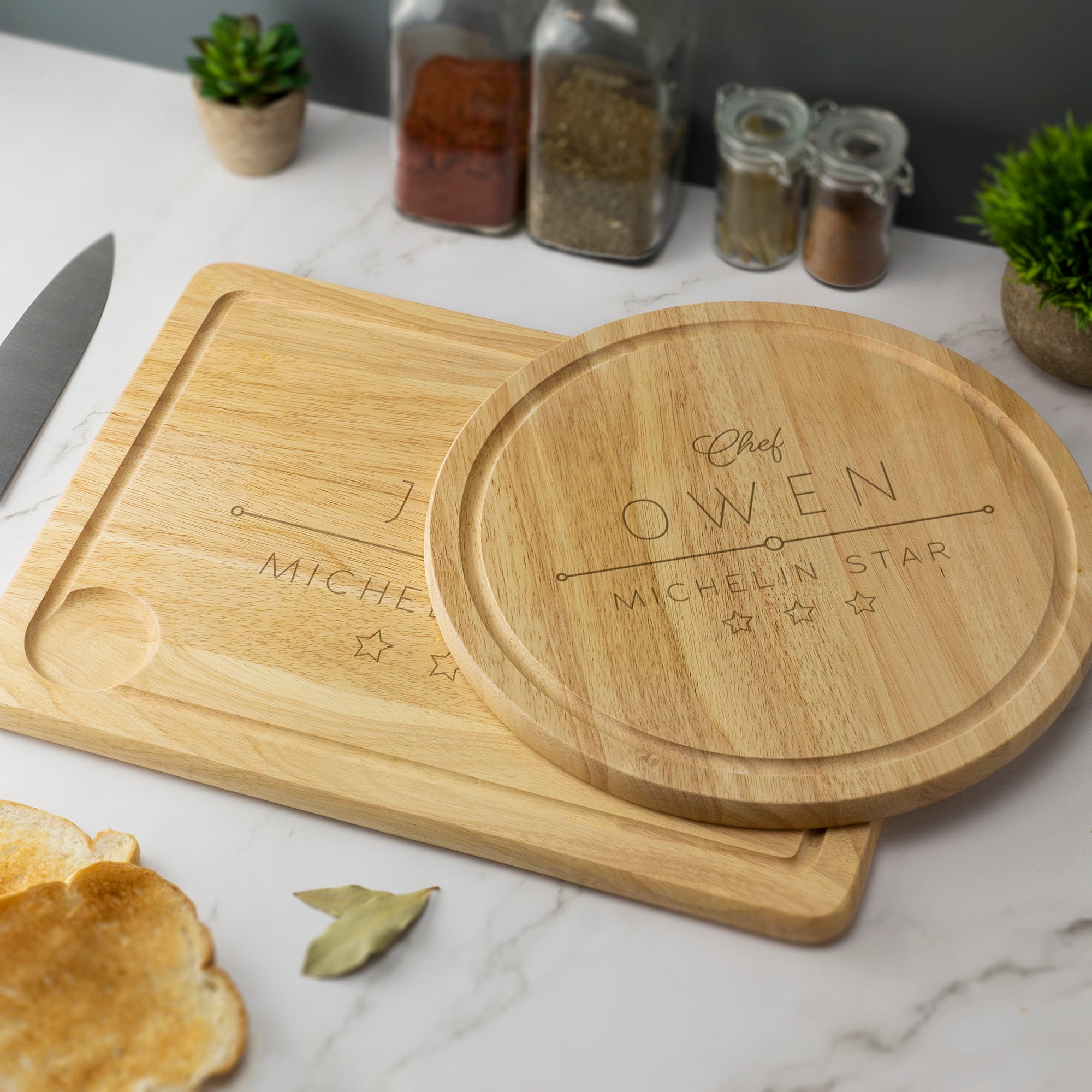 Personalized Michelin Star Wooden Chopping Board, Engraved Cutting Boards, Housewarming Gift