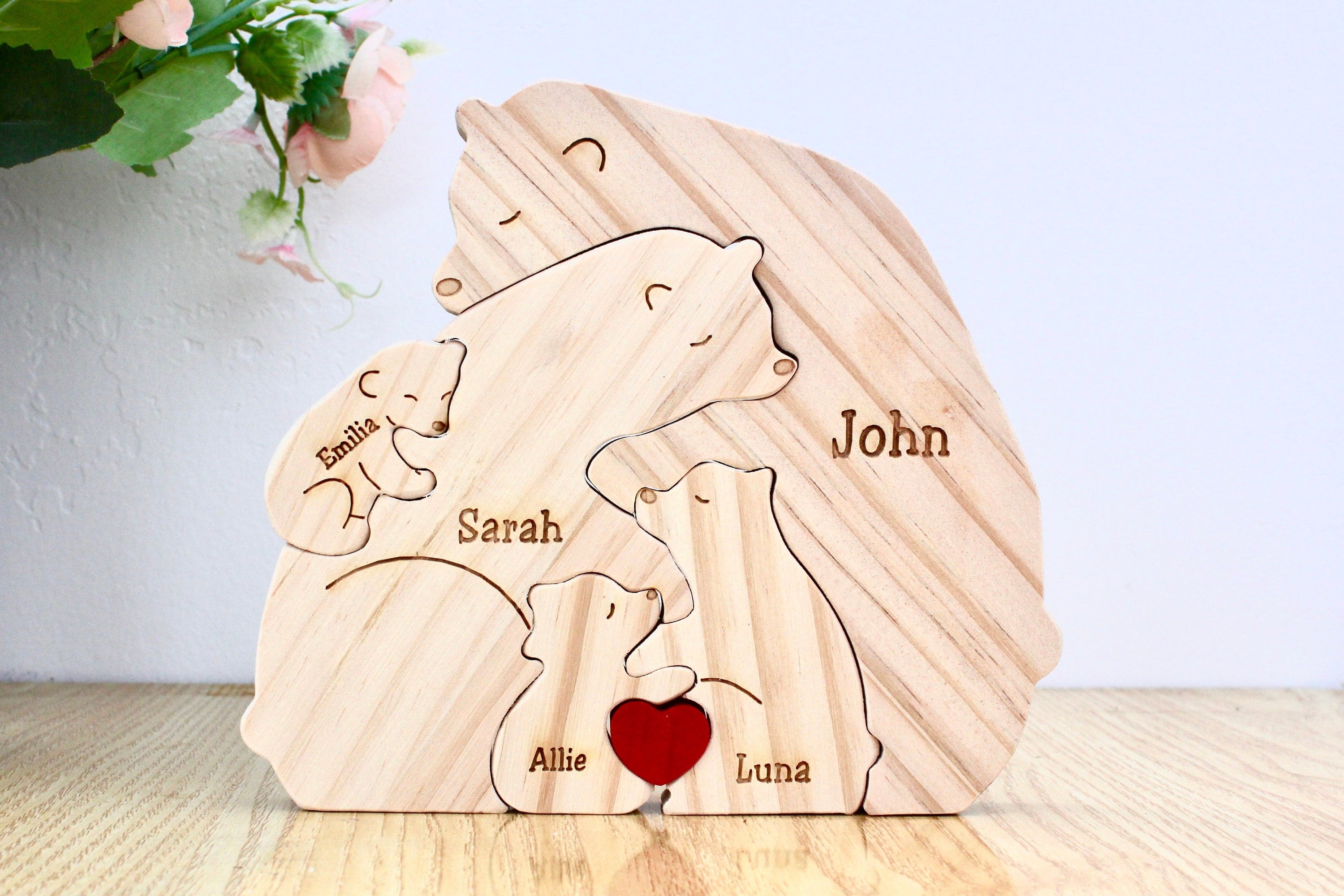 Custom Engraved Wooden Bear Family, Christmas Puzzle, Family Puzzle, Family Gift Idea
