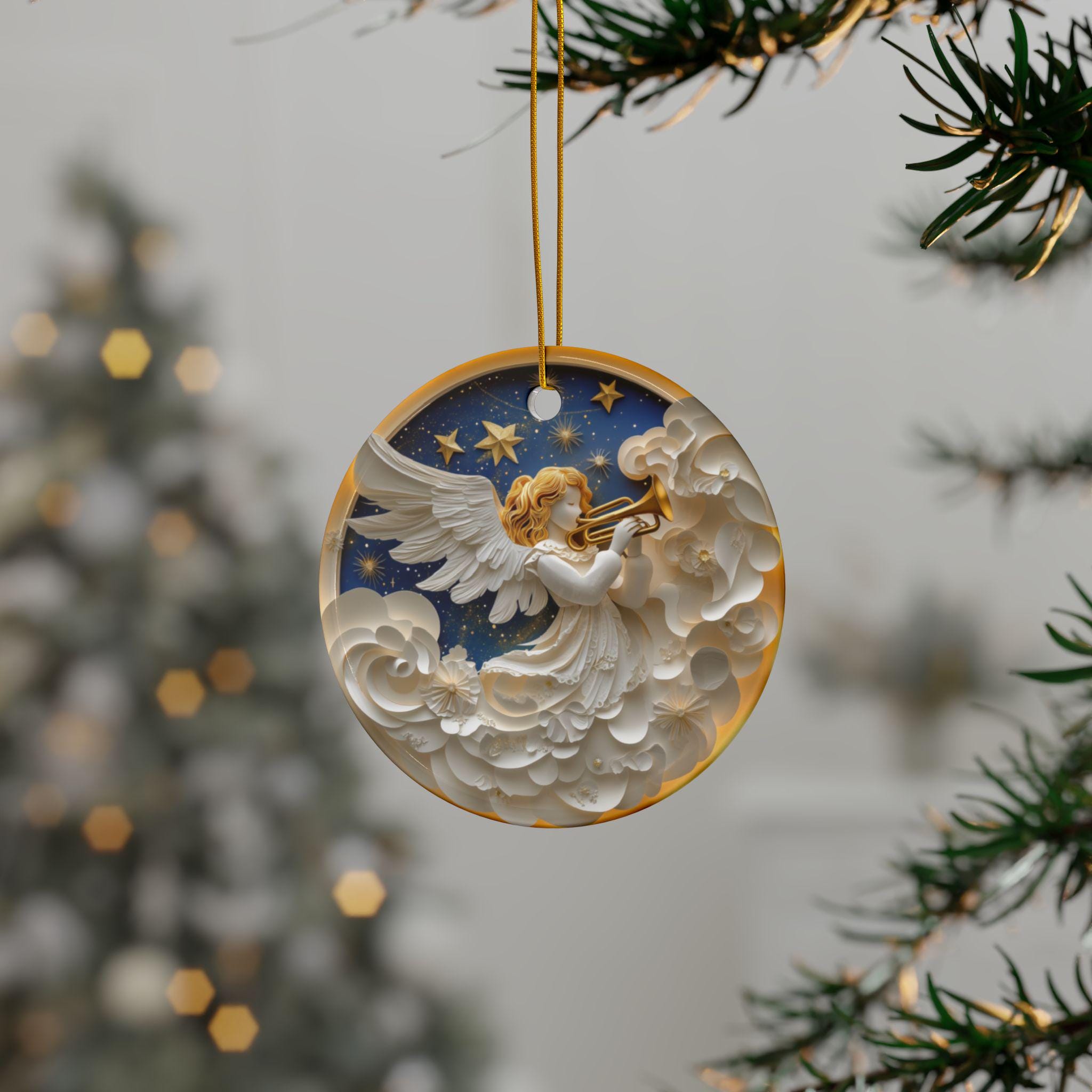 Angle Acrylic Christmas Tree Ornament, Christmas Ceramic Ornament, Holiday Gift, Christmas Decor