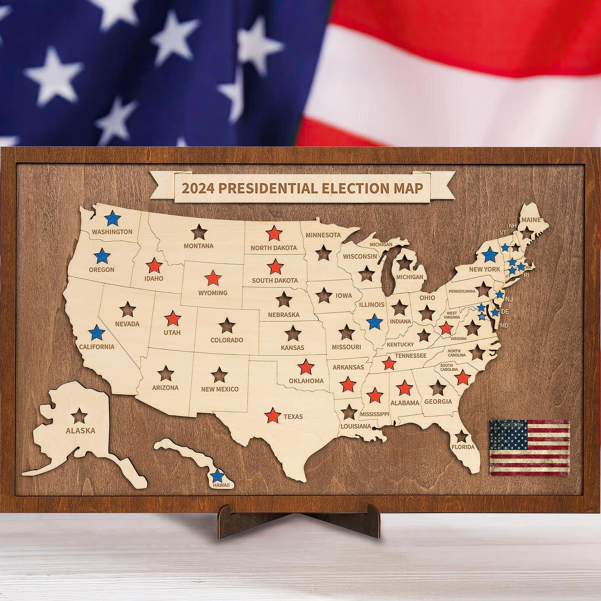 3D Wooden 2024 Presidential Election Map, Presidential Map, Patriotic Decor