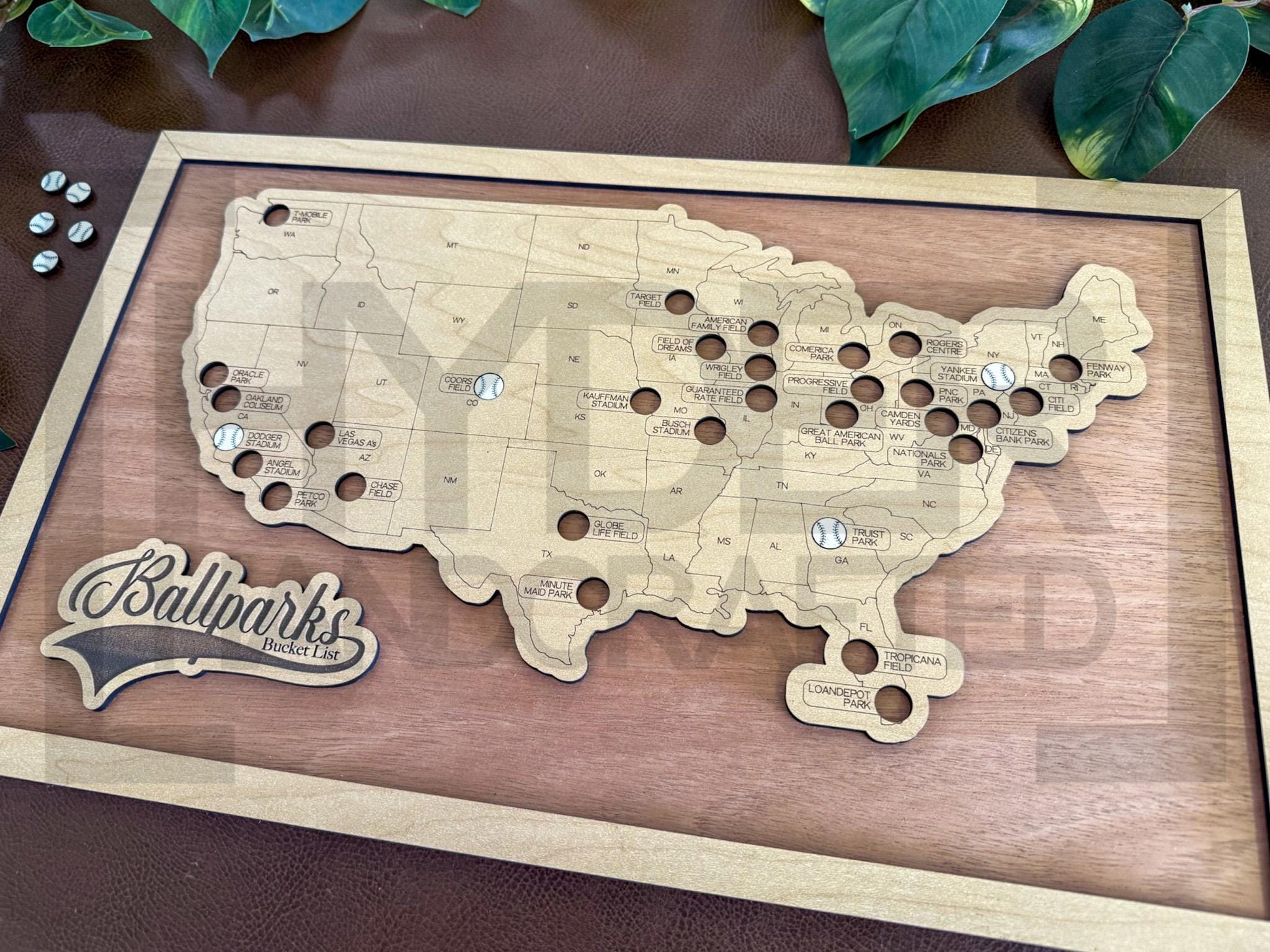 Baseball Park Travel Map With Pins, Fathers Day Gift, Gift For Baseball Lovers