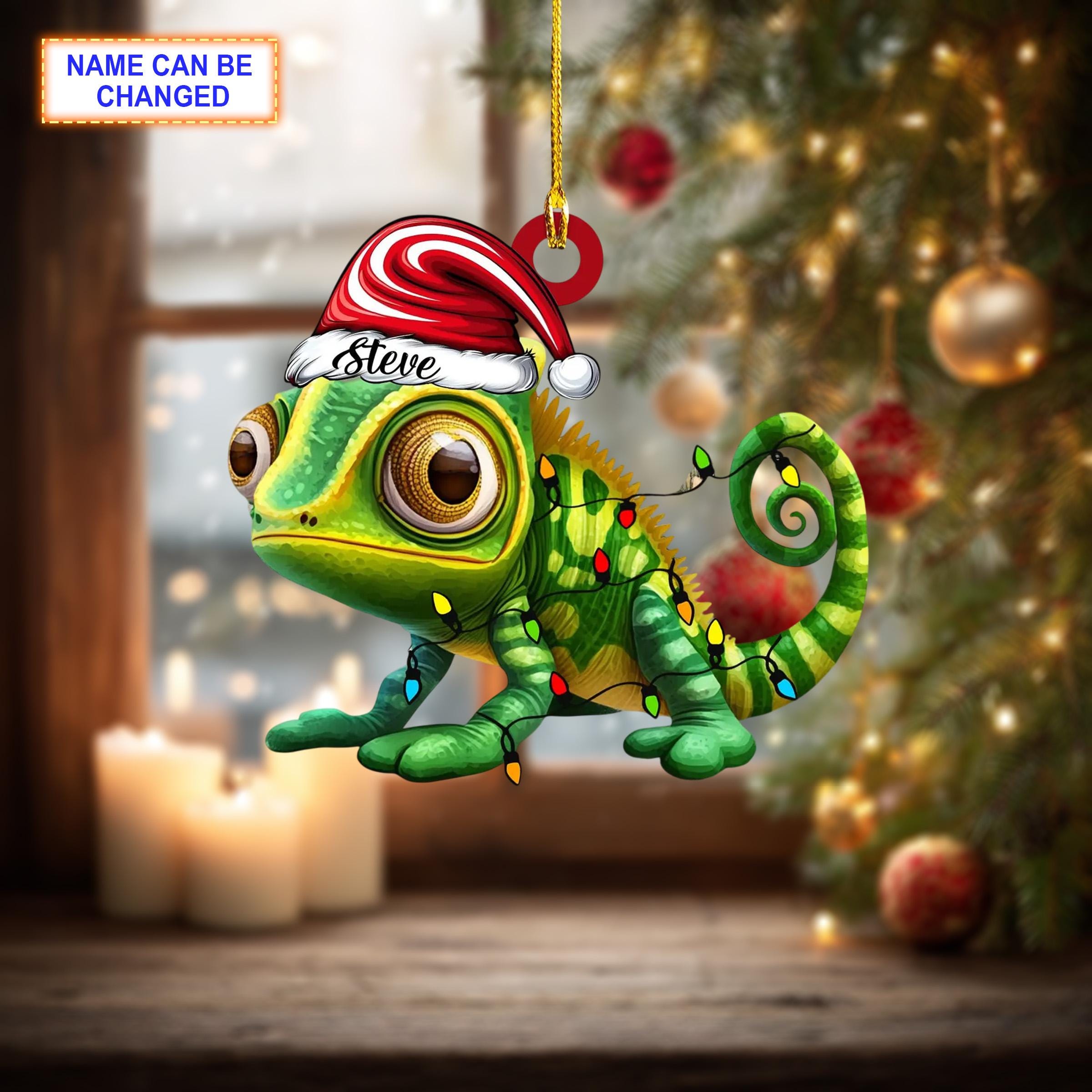 Christmas Chameleon Ornament, Christmas Tree Decoration, Acrylic Ornament, Christmas Ornament