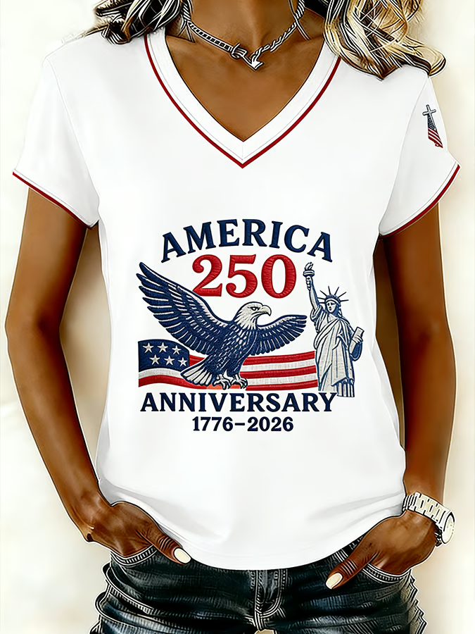 USA 250th Anniversary V-neck, 250 Years of America Shirt, Patriotic Women Tees, 4th of July Patriotic Gift