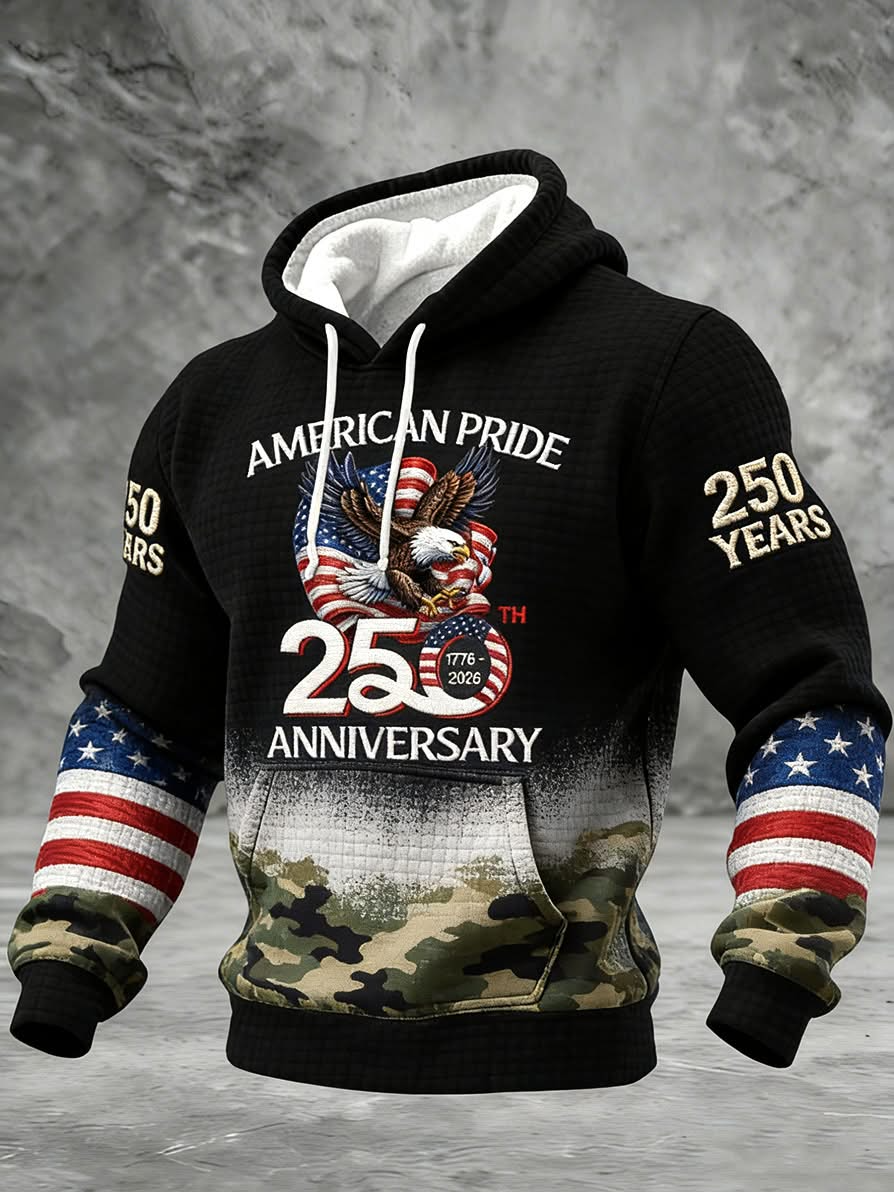 American Pride 250th Anniversary Camouflage Hoodie, Independence Day Apparel, Black Hooded Jumper 4th Of July Gift
