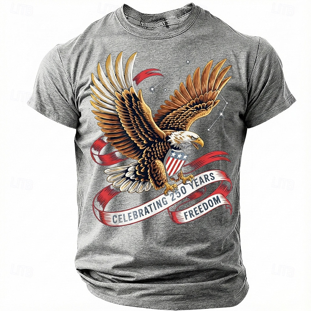 Celebrating 250 Years Freedom Bald Eagle Grey Patriotic T-Shirt, 4th Of July Men's Shirt