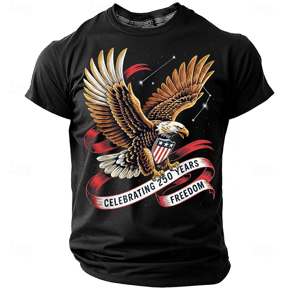 Celebrating 250 Years Freedom Bald Eagle Black Patriotic T-Shirt, 4th Of July Men's Shirt