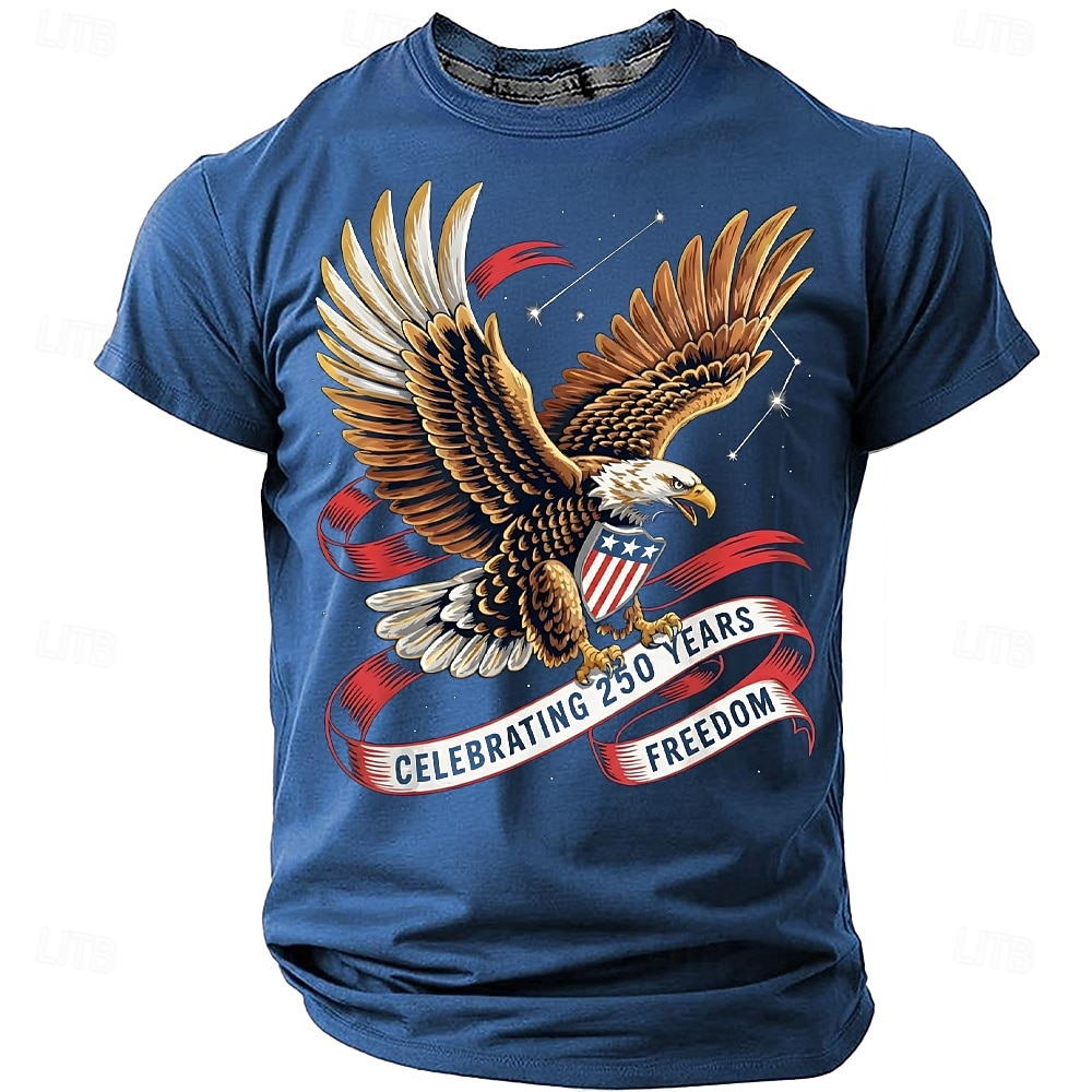 Celebrating 250 Years Freedom Bald Eagle Blue Patriotic T-Shirt, 4th Of July Men's Shirt