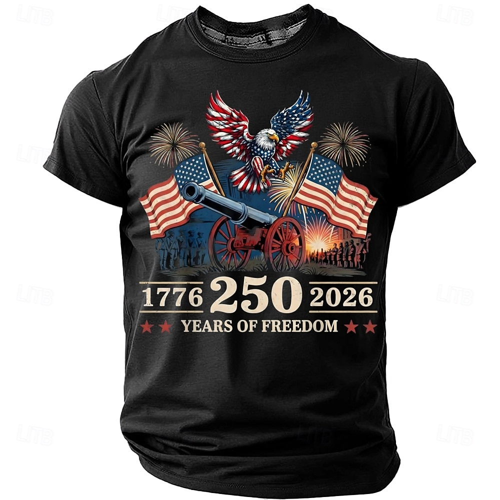 Bald Eagle American Flag 250 Years Of Freedom Black Patriotic T-Shirt, 4th Of July Men's Shirt