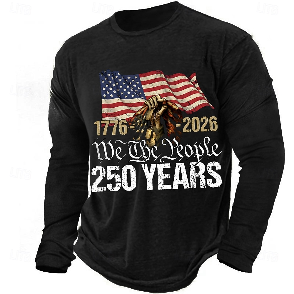 We The People 250 Years Distressed US Flag Black Patriotic T-Shirt, 4th Of July Men's Shirt