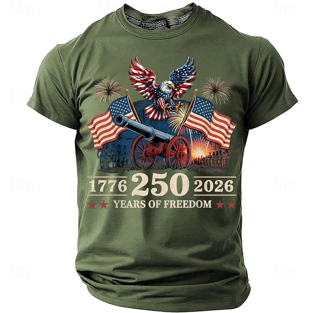 Bald Eagle American Flag 250 Years Of Freedom Green Patriotic T-Shirt, 4th Of July Men's Shirt