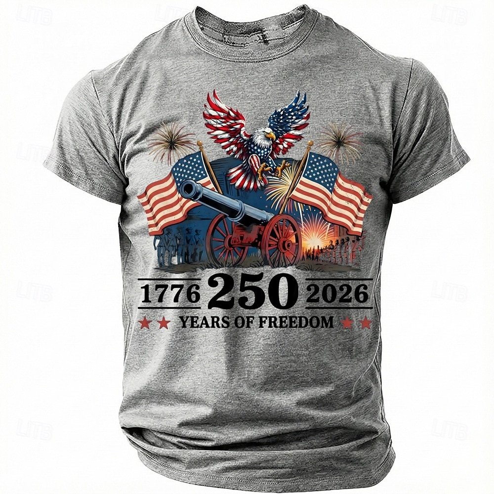 Bald Eagle American Flag 250 Years Of Freedom Grey Patriotic T-Shirt, 4th Of July Men's Shirt