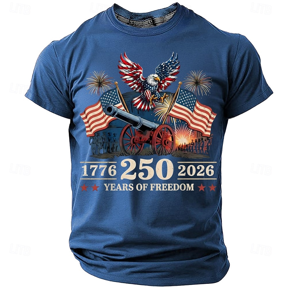 Bald Eagle American Flag 250 Years Of Freedom Blue Patriotic T-Shirt, 4th Of July Men's Shirt