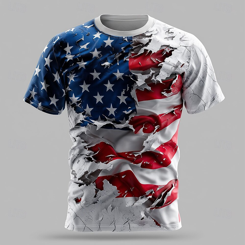 Cracked Effect American Flag Pattern 250 Years Patriotic T-Shirt, 4th Of July Men's Shirt