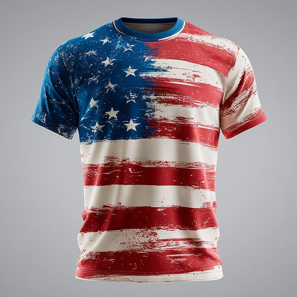 Paint Effect American Flag Pattern 250 Years Patriotic T-Shirt, 4th Of July Men's Shirt