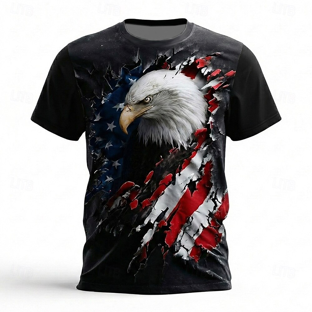 American Flag Bald Eagle Cracking Pattern 250 Years Black Patriotic T-Shirt, 4th Of July Men's Shirt