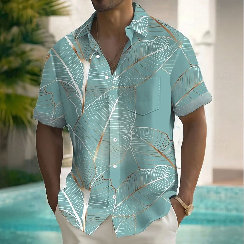 Palm Leaf Tropical Mint Green Cool Hawaiian Shirts, Men's Tropical Shirts, Men's Summer Shirts