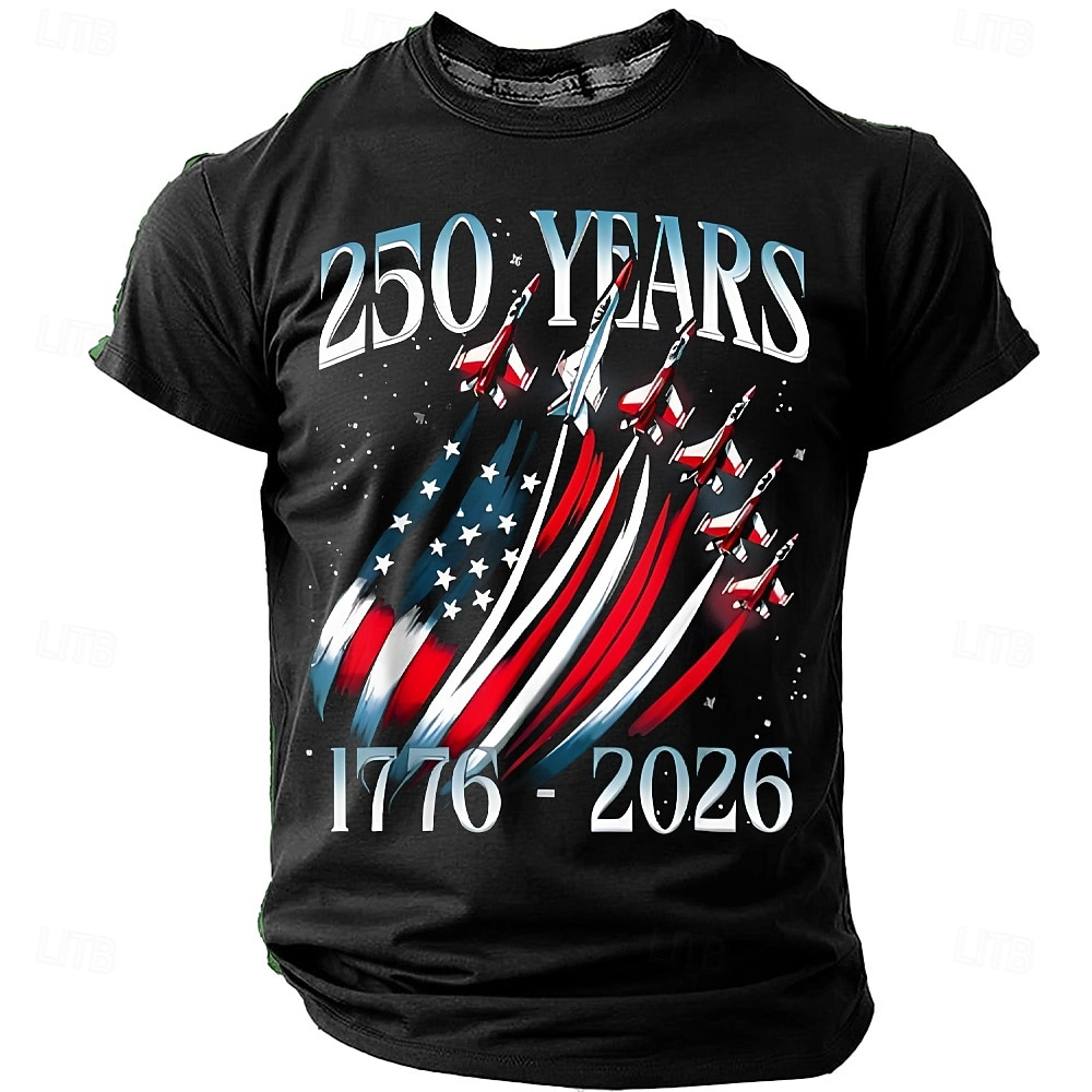 250 Years Red White Blue Fighter Jets Black Patriotic T-Shirt, 4th Of July Men's Shirt