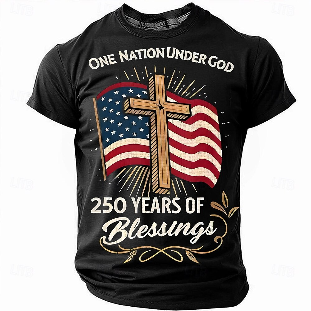 One Nation Under God 250 Years Of Blessings Black Patriotic T-Shirt, 4th Of July Men's Shirt