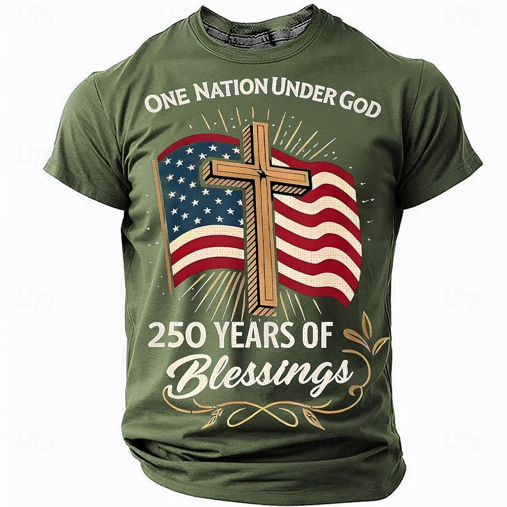 One Nation Under God 250 Years Of Blessings Green Patriotic T-Shirt, 4th Of July Men's Shirt
