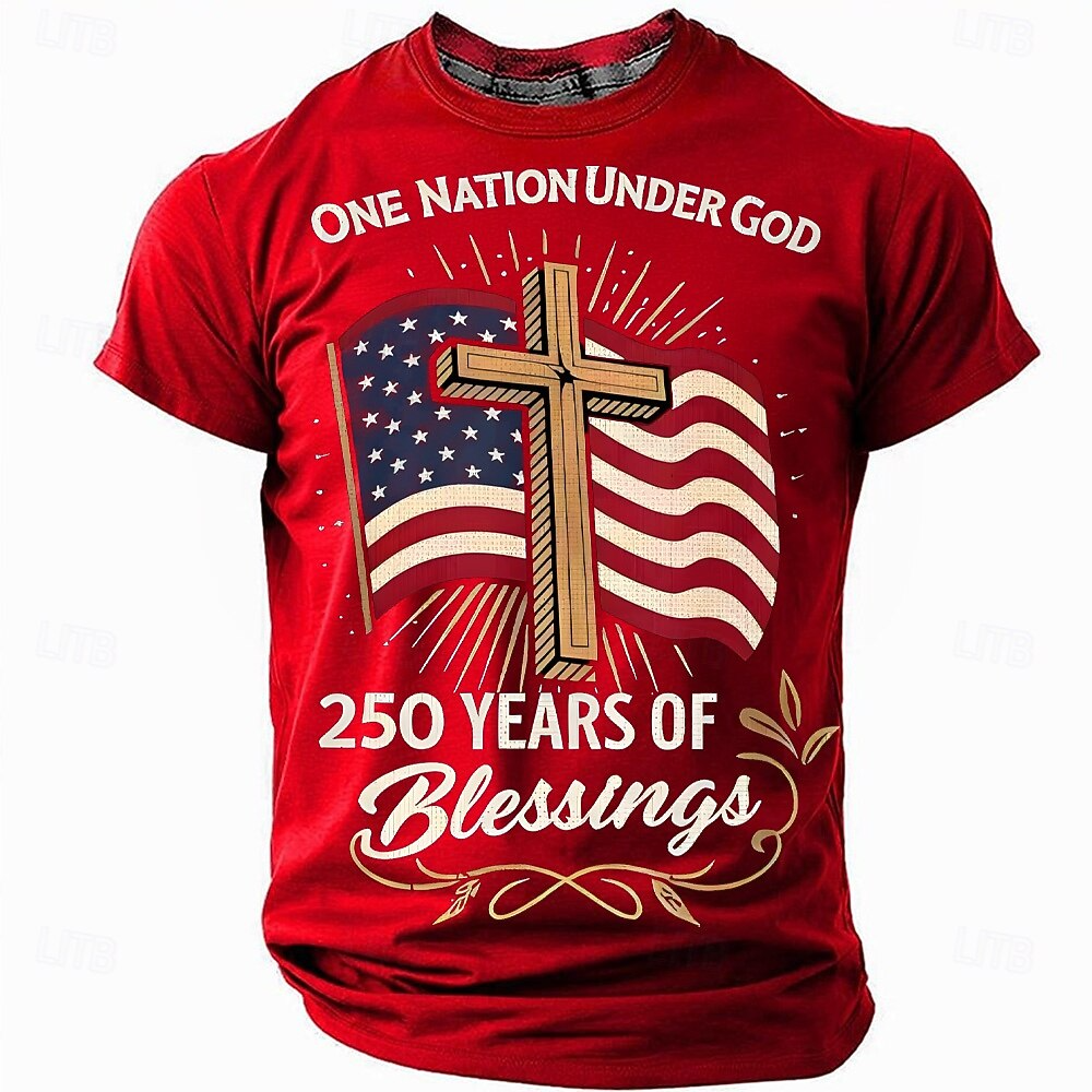 One Nation Under God 250 Years Of Blessings Red Patriotic T-Shirt, 4th Of July Men's Shirt
