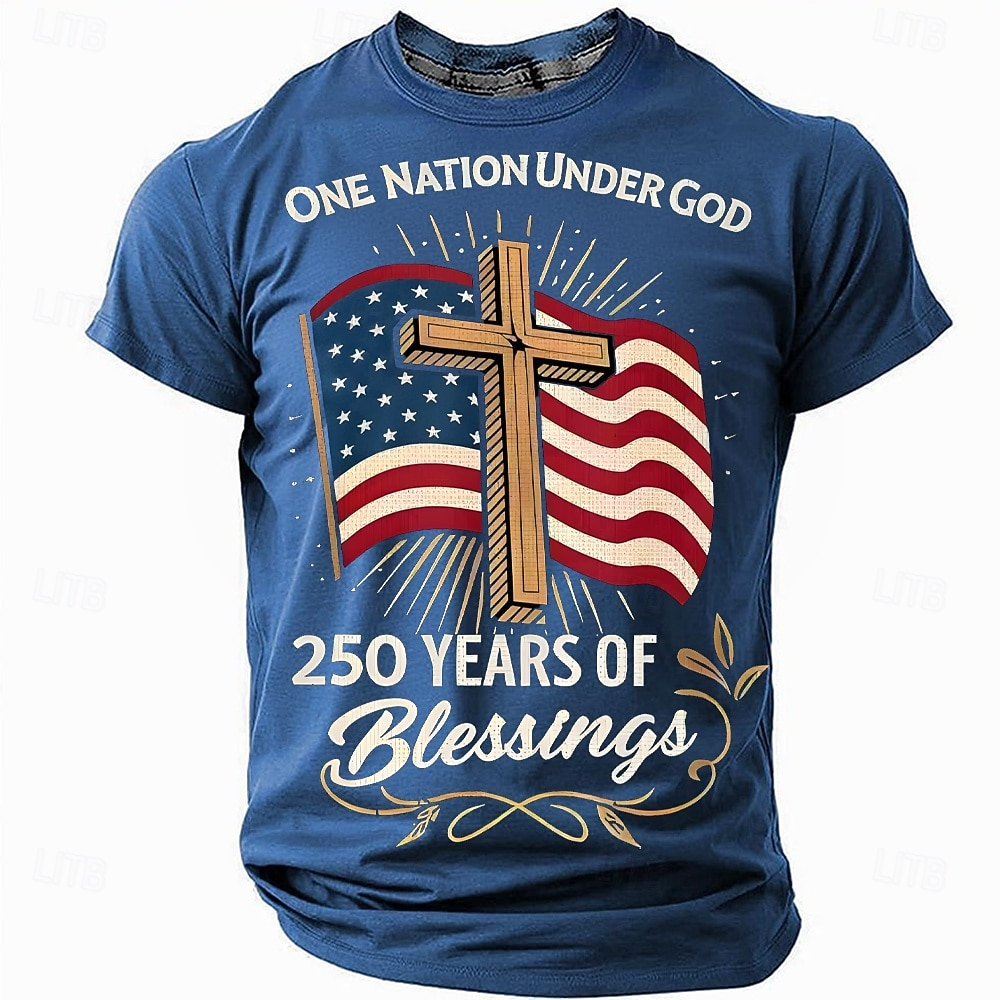 One Nation Under God 250 Years Of Blessings Blue Patriotic T-Shirt, 4th Of July Men's Shirt