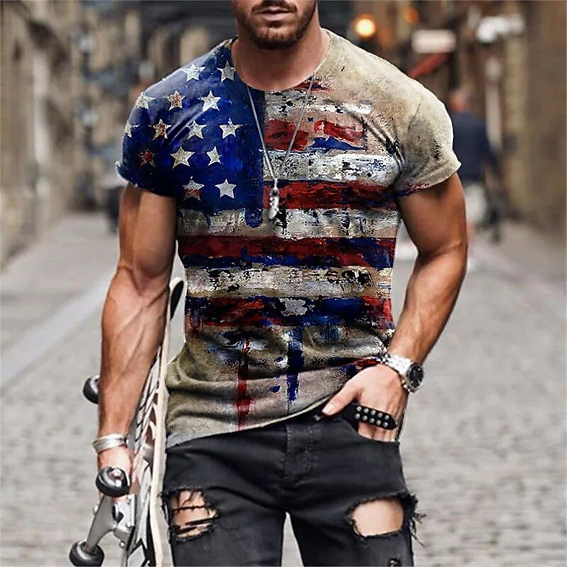 Grunge Look US Flag Pattern 250th Anniversary Patriotic T-Shirt, 4th Of July Men's Shirt