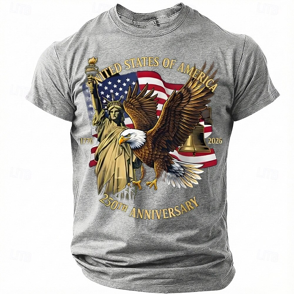 250th Anniversary Bald Eagle Statue Of Liberty Grey Patriotic T-Shirt, 4th Of July Men's Shirt