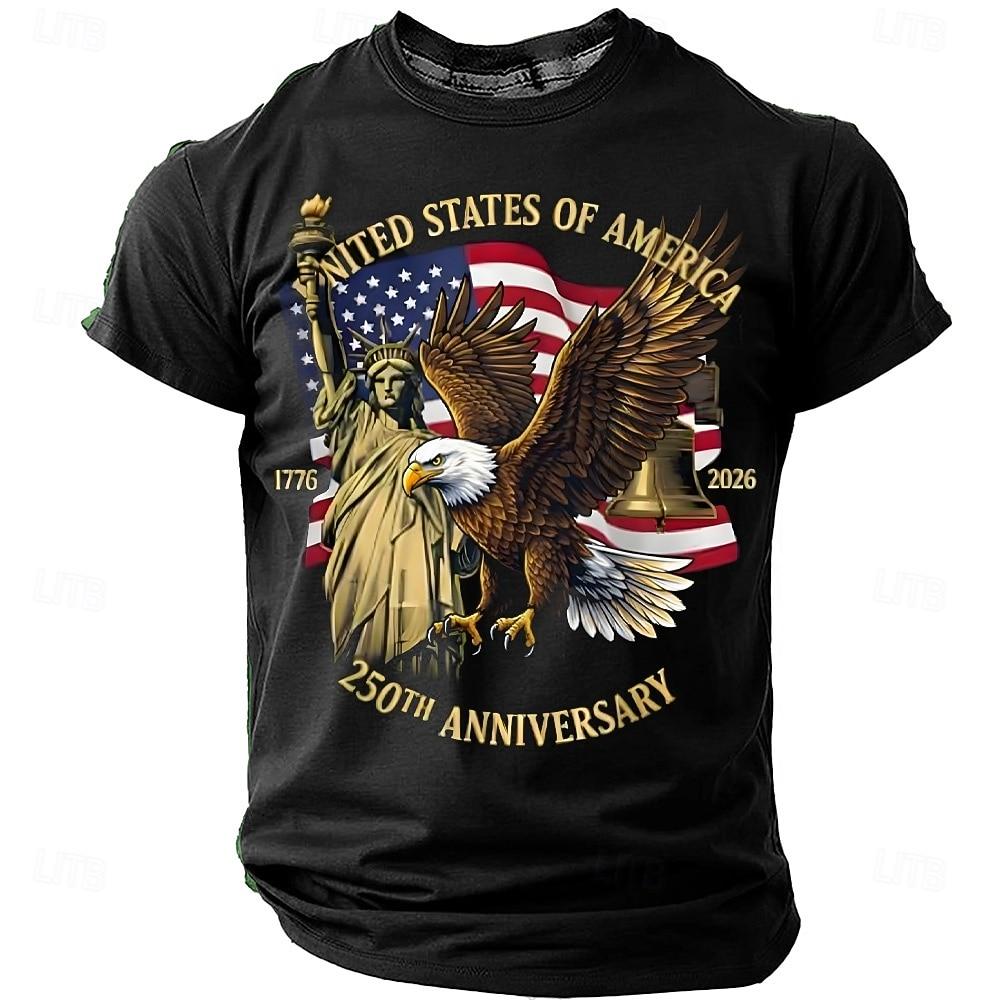 250th Anniversary Bald Eagle Statue Of Liberty Black Patriotic T-Shirt, 4th Of July Men's Shirt