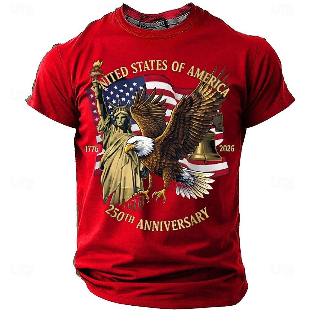 250th Anniversary Bald Eagle Statue Of Liberty Red Patriotic T-Shirt, 4th Of July Men's Shirt