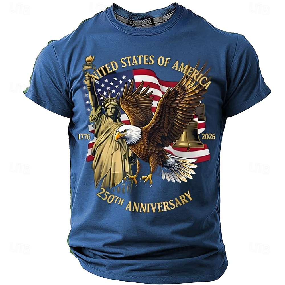 250th Anniversary Bald Eagle Statue Of Liberty Blue Patriotic T-Shirt, 4th Of July Men's Shirt