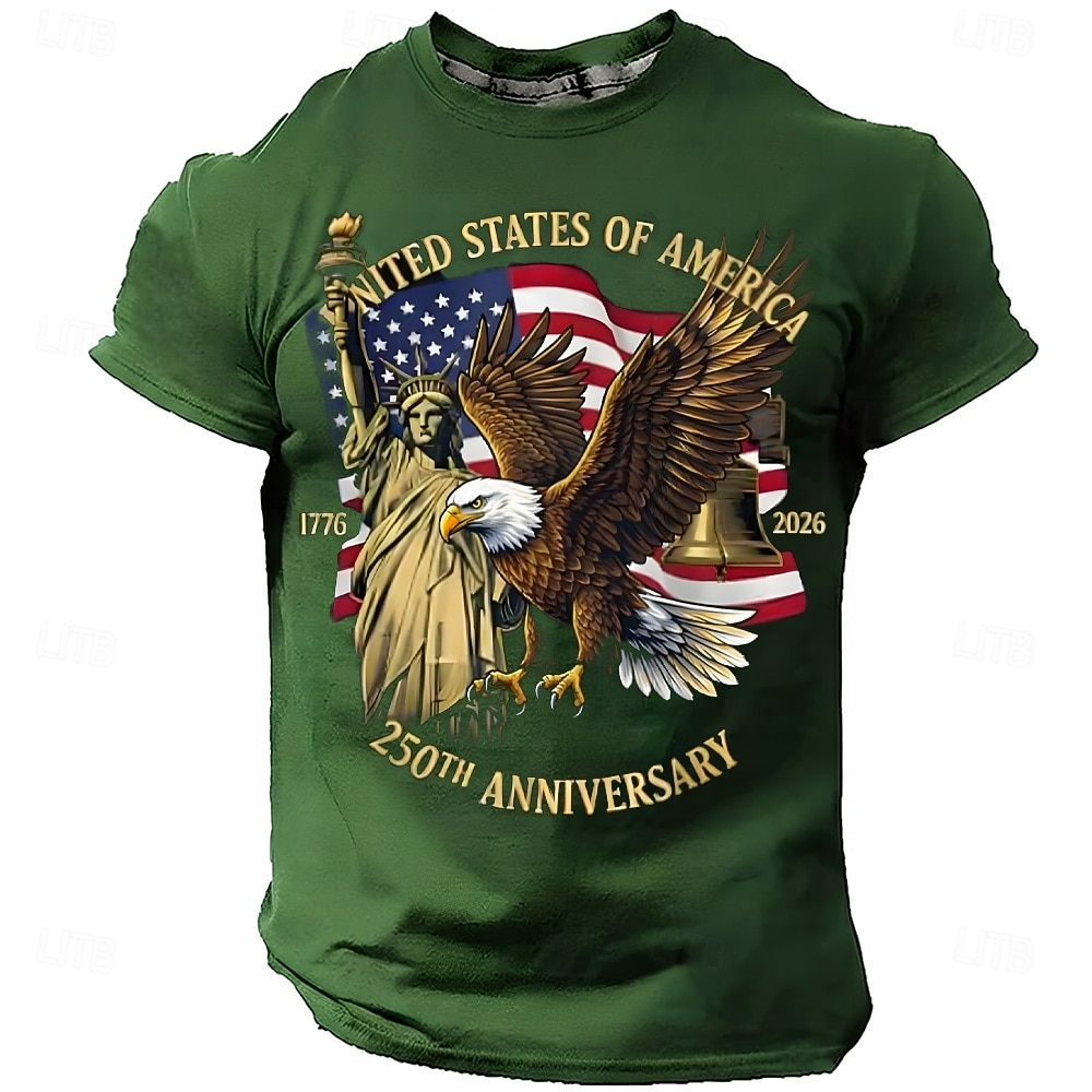250th Anniversary Bald Eagle Statue Of Liberty Green Patriotic T-Shirt, 4th Of July Men's Shirt