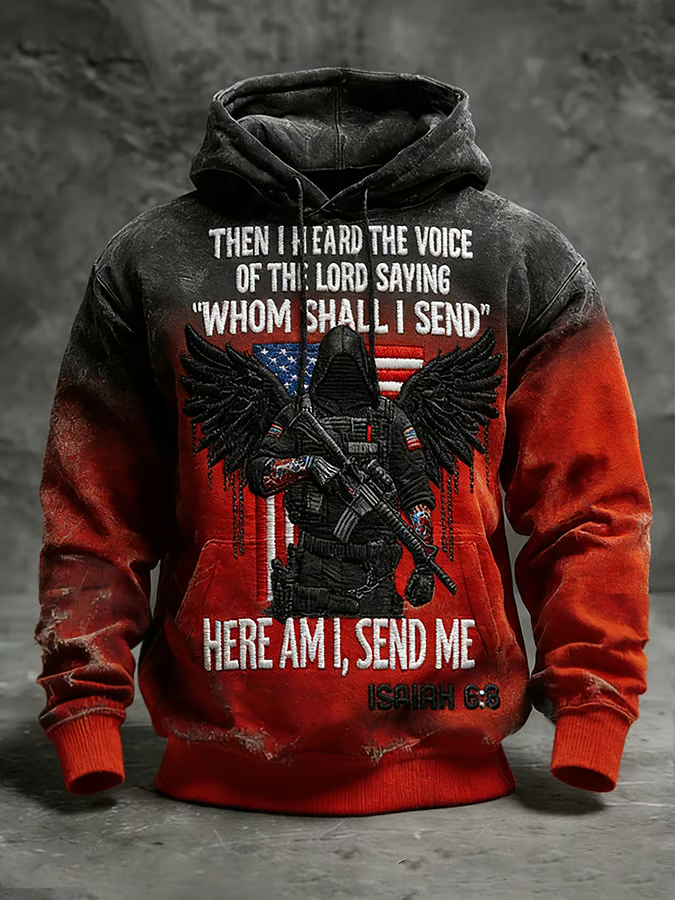 Then I Heard The Voice Of The Lord American Soldier Hoodie, Independence Day Apparel, Hooded Jumper Veteran Gift