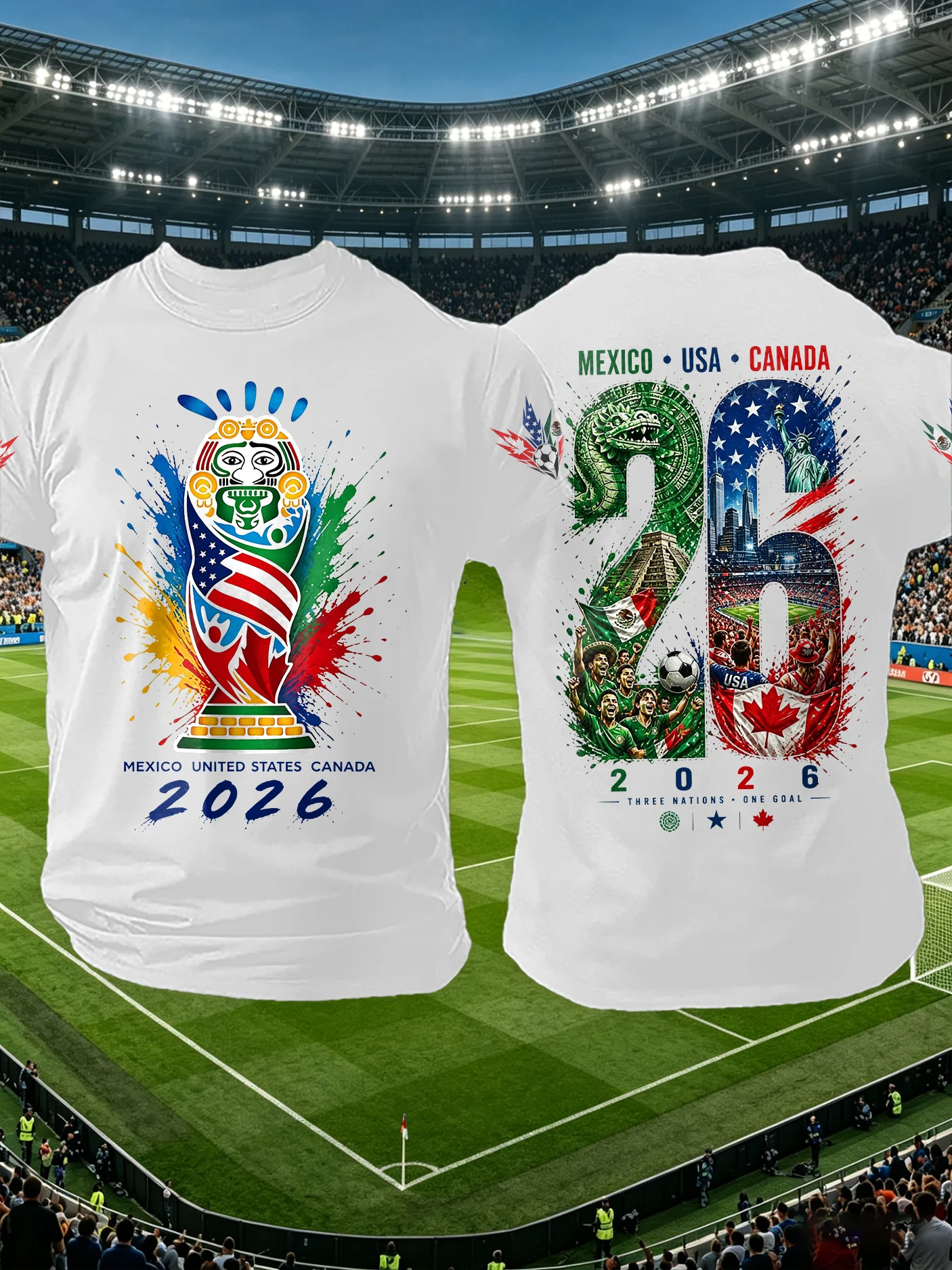 Mexico USA Canada Football Trophy Men's V-Neck T-Shirts, Football Lover We Are 26 Soccer Shirt