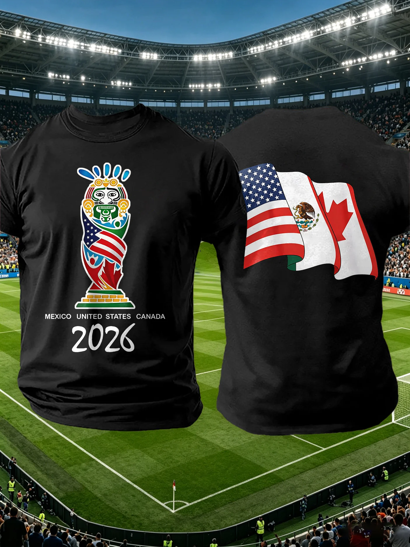 Mexico USA Canada Flag Football Trophy Men's V-Neck T-Shirts, Football Lover We Are 26 Soccer Shirt