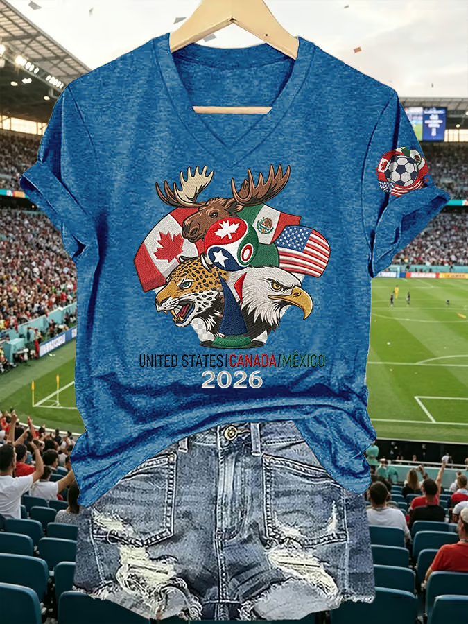 Retro Vibe Soccer Mascots Men's V-Neck T-Shirts, Football Lover We Are 26 Soccer Shirt