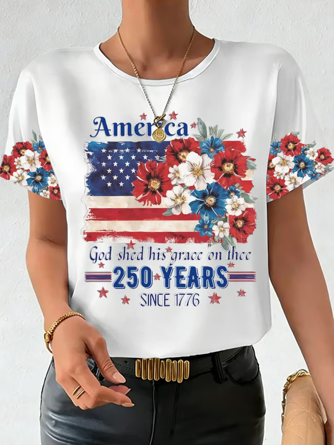 God Shed His Grace On Thee America Floral T-shirt, 250 Years of America Shirt, Christian Patriotic Tees