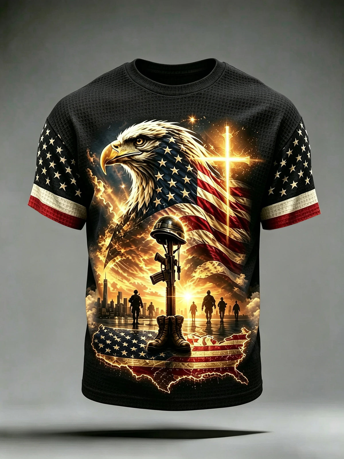 Eagle Cross Soldier Memorial T-Shirt, Veterans Day T-Shirt, Mens Patriotic Shirt
