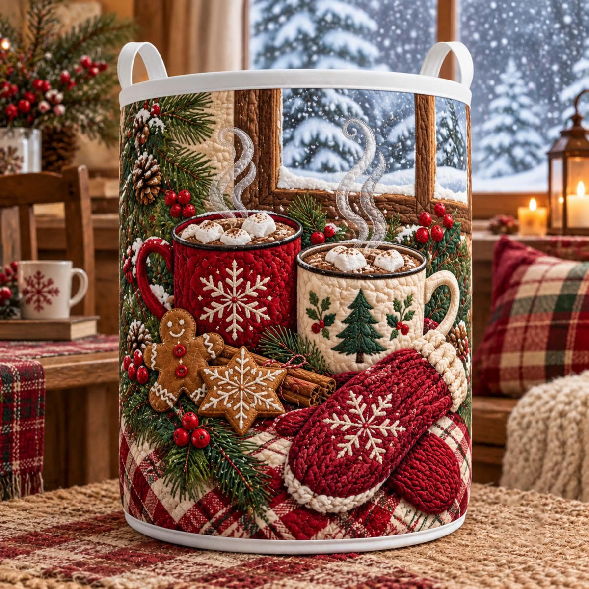 Christmas Cocoa Mittens Laundry Basket, Laundry Hamper, Christmas Gift For Mom