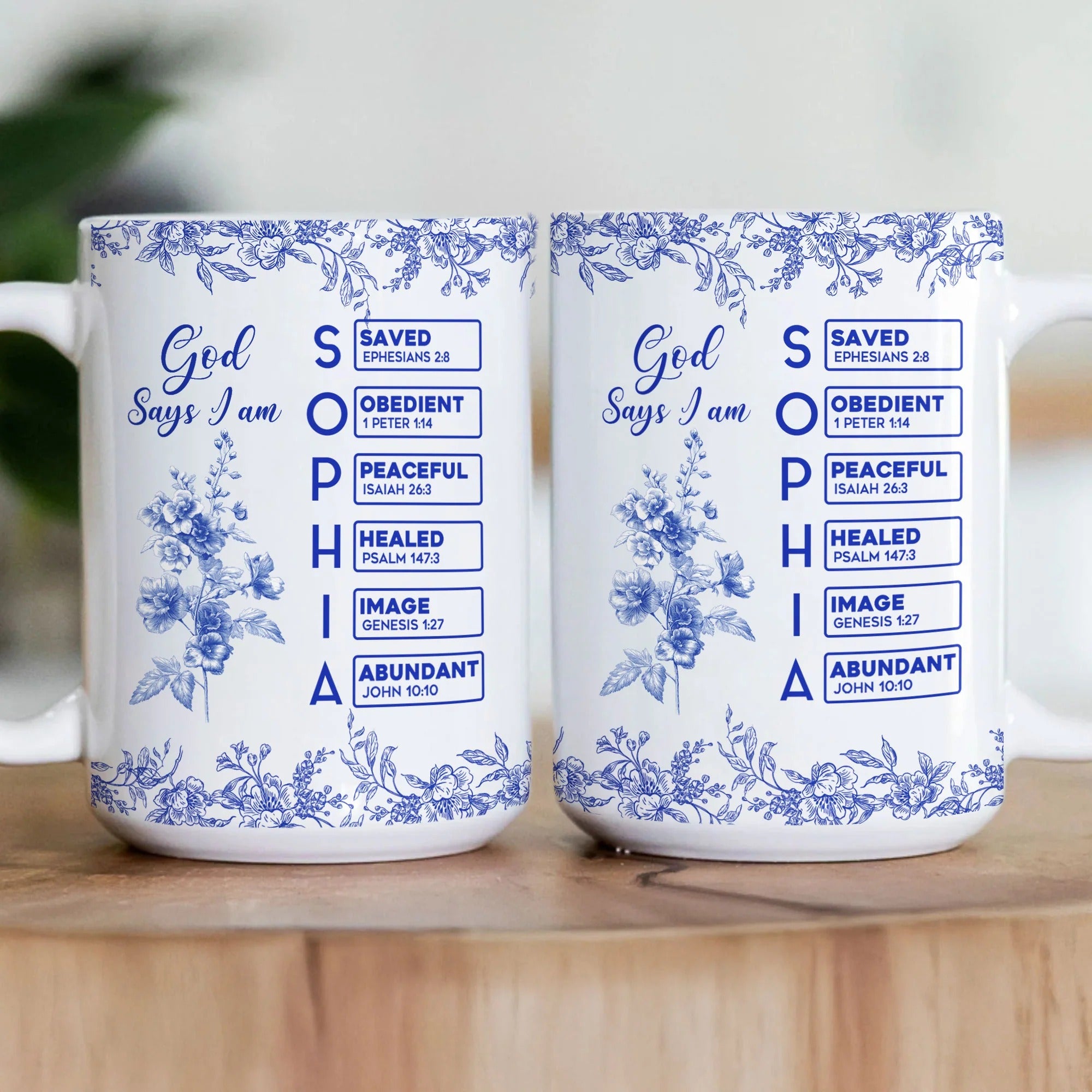 God Says I Am Name Letter In Bible Birth Flower Toile De Jouy Style - Personalized Mug