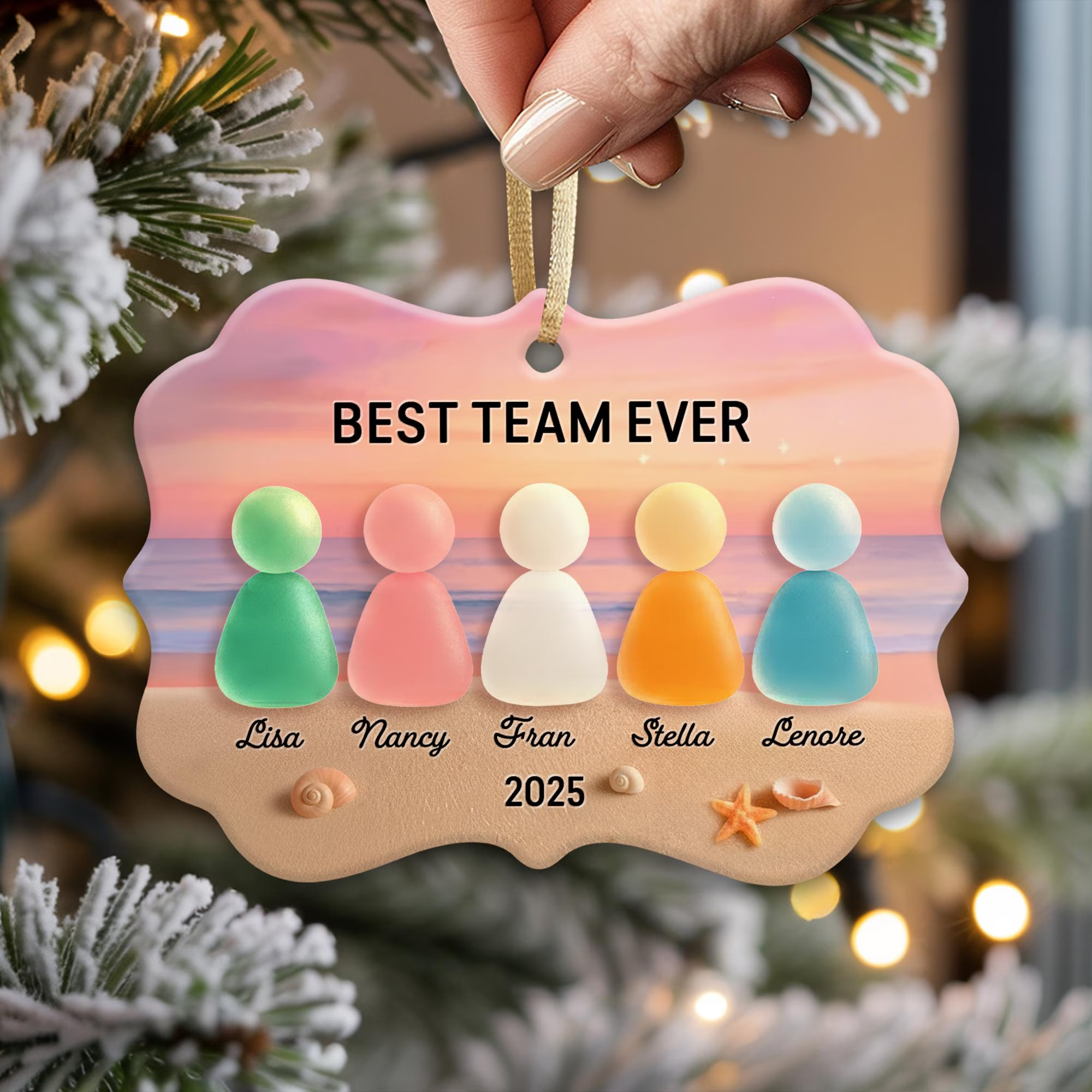 Best Team Ever Acrylic On Ceramic Friendship Decor Xmas Ornament, Sea Glass Christmas Ceramic Ornament